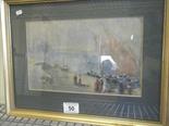 Interesting 19c f/g oil and pastel study diggers and boats in the style of J F Lewis entitled
