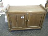 Arts & Crafts pitch pine small chest with 2 doors to front,