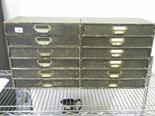 2 x 6 drawer 1950`s filing boxes, each one with simulated Crocodile skin, brass pull handles, each