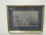 Interesting f/g pastel/Gouache of Constantinople figures, boats beside the Nile,