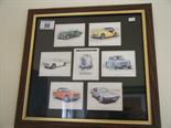 Collection of 3 gilt f/g golden Era collection of sports cars, each frame containing 6 coloured