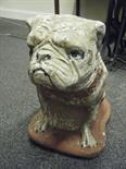 Pair of antique concrete and composite painted garden figures of Bull Dogs, each dog 20" tall ,