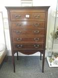 Late 19c inlaid music cabinet 3`6 tall flight of 5 short drawers; with satinwood banded decoration