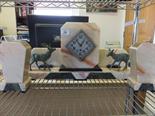 French Art Deco design marble garniture set comprising a centre clock section in a dusky pink marble