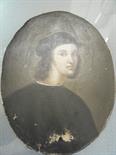 Interesting oval miniature head and shoulders portrait of a young Man, 6" long x 4" dia inscribed to