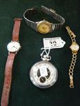 Gents pocket watch, chrome case, Ladies cocktail watch and 2 other watches