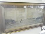 Gilt f/g large watercolour signed Phil Osment entitled Menait Straits 36" x 20" a scene depicting