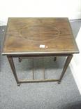 Late 19c mahogany and boxwood inlaid swivel topped card table on 4 delicate tapering supports with