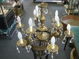 Multi branch gilt and crystal glass drop chandelier the chandelier containing 9 light bulb