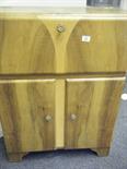 1960`s Cocktail cabinet, fall front revealing light fitting and painted mirrors, original cocktail