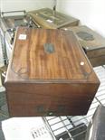19c Military writing slope, brass bound decoration, plaque to the top dated 1821, gifted to T J