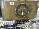 Art Deco period walnut cased mantle clock, 8 day movement striking on gongs