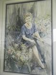 Gordon King f/g good quality watercolour of a seated Lady among flowers 20 x 26 approx signed and