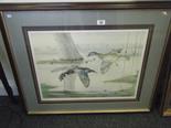 F/g limited edition signed American print, Ducks in Flight, by Nay Park, dated 1987 No 901 of 950