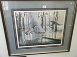 F/g limited edition signed American print, Ducks in Flight, by Nay Park, dated 1987 No 901 of 950