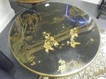 Japanese Chinoisreie circular topped snap top table, the top section decorated with chinosire scene