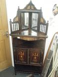 Edwardian period Rosewood corner cabinet, shelf with twin mirrors to the top leading to a base