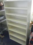 Two similar pine open bookcases each one with shelving enclosed, 2`6 tall approx painted white