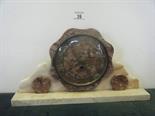 Art Deco inspired marble mantle clock, marble and slate with a centre clock section with an 8 day