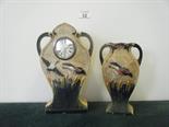 Dutch terra cotta Art Nouveau design mantle clock 10"" tall with a later quartz movement enclosed