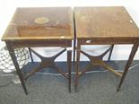 Two similar late 19c side tables both in need of some polishing, minor restoration each with inlaid