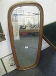 1950`s teak oval wall mirror, 3` tall x 12"" wide