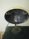 Industrial design desk top lamp with enamel and polished alloy large shade, telescopic arm on cast