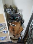 Hessian bag containing an amount of Golf Clubs and putters various makes including John Letters,