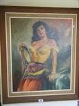 Interesting 1960`s oil painting on canvas of a Spanish Girl signed Furesil? 24"" x 30"" in original