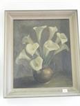 Oil painting on board Still life of Trumpet Lilies in a bowl 20 x 24 approx