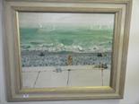 Contemporary Oil painting on canvas, Gallery label on reverse Edward Wakeford entitled Beach Scene,