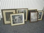 Collection of 6 frames each with black and white prints enclosed various subjects