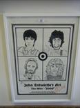 Small limited edition black and white lithograph, John Entwistles Art, caricatures of the Who,