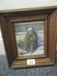 Oak framed watercolour over pencil, seated elderly man, 4" x 6" signed A Morand