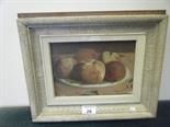 Oil painting on canvas still life of apples, 8" x 10" un-signed