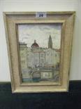Oil painting on board, artist details on reverse, and dated 1920 panoramic scene with figures,