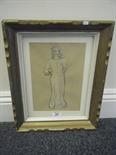 F/g drawing highlighted in white, a pastel sketch of a standing Lady on woven Canson and Motgolfier,