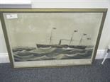 Large f/g coloured etching Collins Line, a picture depicting the steam ship Atlantic after the