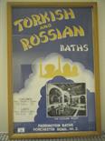 Framed Vintage poster Turkish and Russian Baths, Paddington Baths Hawchester Road W2, Lithograph