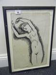 Modern Art pen, pencil and ink drawing of a naked stylized Lady signed W? Doucet, on water margin