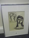 Stylized modern Art Surrealist pen and ink drawing by Gabriel Zendel, head and shoulders portrait of
