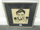 Pen and ink drawing portrait of a Lady signed Mosin, stylized decoration, f/g in silver frame