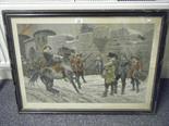 19c coloured engraving a Maiden on horseback saving her lover from the executioner, titled ""In the