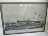 Large f/g coloured etching Collins Line, a picture depicting the steam ship Atlantic after the