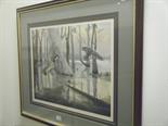 Pair of large frames with coloured limited edition print enclosed of Ducks