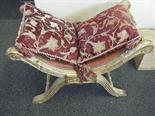 Gilt Louis XV style stool with scrolling X style frame with burgundy upholstery,