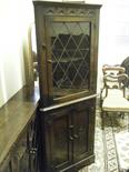 Oak freestanding corner cupboard with glazed doors to the top all above 2 cupboards 5` tall approx