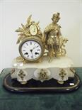 19c white marble and gilt decorated figural clock, under a glass dome, 8 day French movement, No: