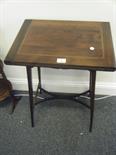 Late 19c boxwood inlaid swivel topped card table, c1895 on delicate slender tapering supports,