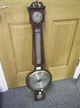 Georgian period Banjo Barometer, mahogany with a selection of 4 apertures to the front, a circular